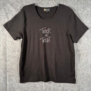 Christine‎ Alexander Trick or Treat Halloween T-Shirt Womens 1X Black Rhinestone
